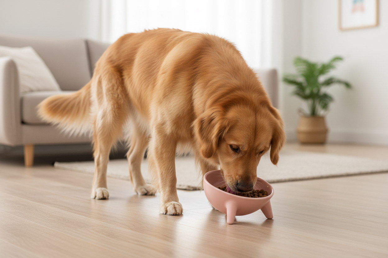 Chien avec La Gamelle Luna au sol